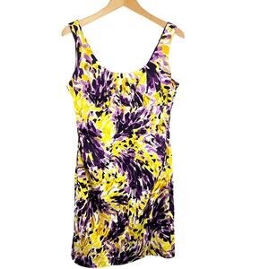 Donna Ricco Floral Sleeveless Dress Purple Yellow Bright